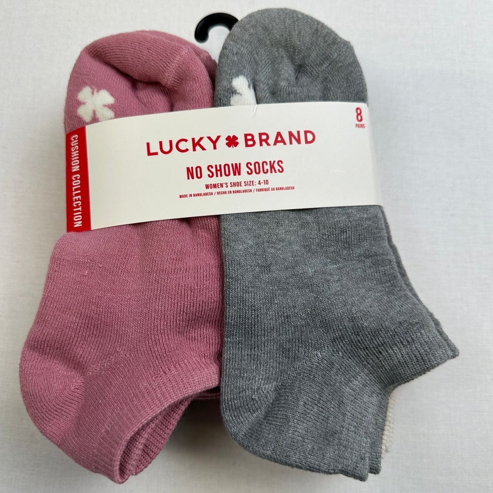 Lucky Brand No Show Socks 8 Pack Dusty Pink Gray Cream Womens 4-10